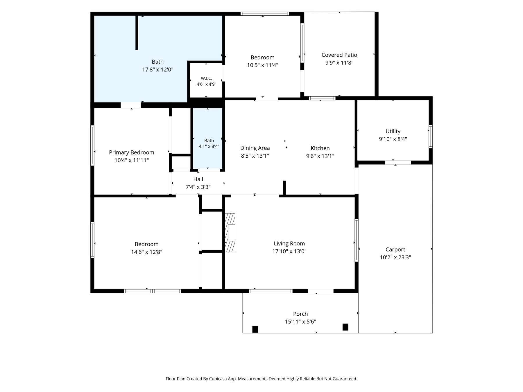 Measured floor plan of 372 Altamont Ave showing three bedrooms, two baths, living room, kitchen, dining area, utility room, carport and porch